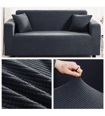 Uzhanem Pamuklu - Polyester-Viskon Bürümcük-Likralı Süngerli Petek Desenli Giydirmeli Gri Tekli Koltuk Örtüsü 180x230 cm
