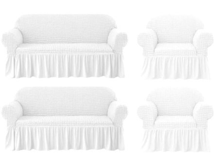 Eldost Ticaret Polyester Bürümcük Jakarlı Süngersiz Armürlü Giydirmeli Beyaz Sekizli Koltuk Örtüsü 180x230 cm