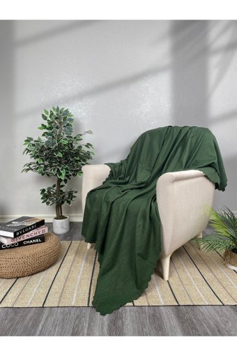 Evimebu Şönil Polar Jakarlı Süngersiz Düz Yeşil Tekli Koltuk Örtüsü 170x210 cm