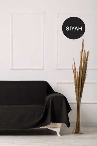 Velerde Home Şönil Polar Süngersiz Düz Siyah Tekli Koltuk Örtüsü 175x300 cm