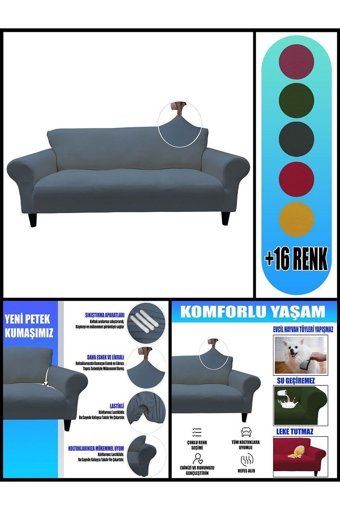 Kılıfsan Polyester Süngersiz Petek Desenli Su Geçirmez Gri Tekli Koltuk Örtüsü 140 cm
