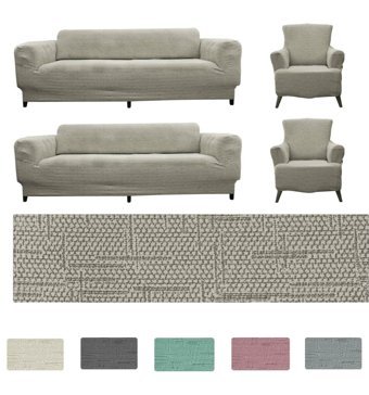 Btf Home Pamuklu - Polyester Likralı Jakarlı Süngersiz Armürlü Giydirmeli Lastikli Bej Üçlü Koltuk Örtüsü 180x230 cm