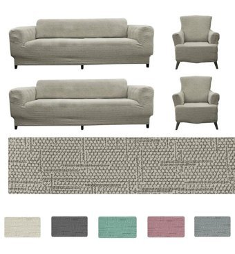 Btf Home Pamuklu - Polyester Likralı Jakarlı Süngersiz Armürlü Giydirmeli Lastikli Bej Üçlü Koltuk Örtüsü 180x230 cm