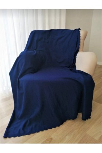 Poyraz Garanti Pamuklu Nubuk Jakarlı Süngersiz Düz Lacivert Tekli Koltuk Örtüsü 175x215 cm