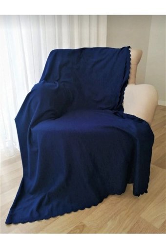 Poyraz Garanti Pamuklu Nubuk Jakarlı Süngersiz Düz Lacivert Tekli Koltuk Örtüsü 175x215 cm