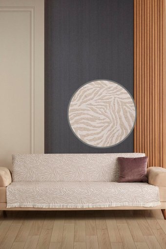 Ladynil Pamuklu Saçaklı Süngersiz Geometrik Desenli Bej Tekli Koltuk Örtüsü 160x210 cm
