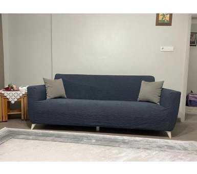 Uyumev Pamuklu - Polyester Likralı Jakarlı Süngerli Çizgili Giydirmeli Antrasit Tekli Koltuk Örtüsü 180x230 cm