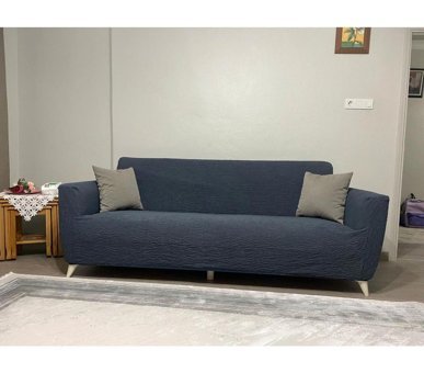 Uyumev Pamuklu - Polyester Likralı Jakarlı Süngerli Çizgili Giydirmeli Antrasit Tekli Koltuk Örtüsü 180x230 cm