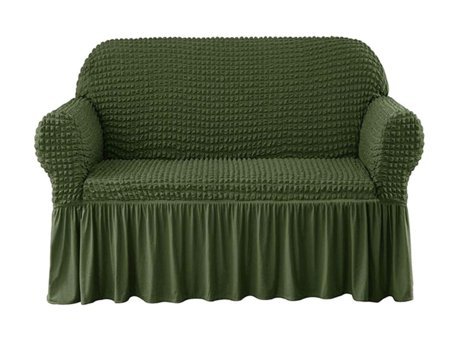 Eldost Ticaret Pamuklu - Polyester Bürümcük Jakarlı Süngersiz Armürlü Giydirmeli Yeşil İkili Koltuk Örtüsü 120x175 cm