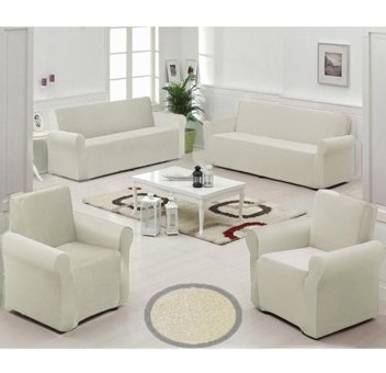 Uygar Home Pamuklu - Polyester Likralı Süngerli Düz Giydirmeli Bej Dörtlü Koltuk Örtüsü