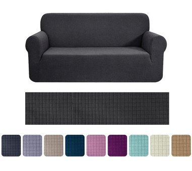 Riseler Home Pamuklu - Polyester Likralı Jakarlı Süngersiz Giydirmeli Gri Üçlü Koltuk Örtüsü 180x230 cm