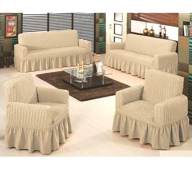Ak Lale Polyester Bürümcük Pileli Süngersiz Petek Desenli Giydirmeli Lastikli Gri Dörtlü Koltuk Örtüsü 200x250 cm