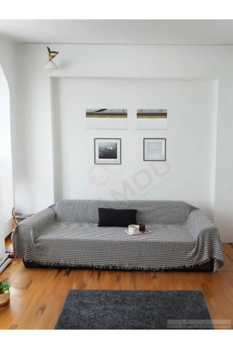Efabrix Pamuklu Kanvas Saçaklı Süngersiz Gri Üçlü Koltuk Örtüsü 170x304 cm