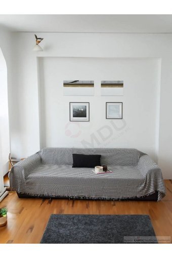 Efabrix Pamuklu Kanvas Saçaklı Süngersiz Gri Üçlü Koltuk Örtüsü 170x304 cm