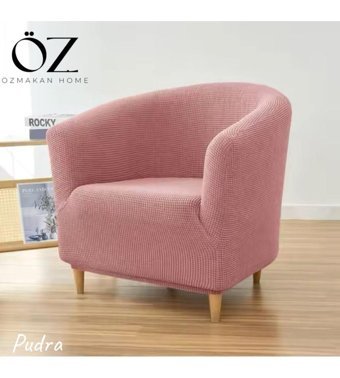 Özmakan Pamuklu - Polyester Likralı Jakarlı Süngersiz Petek Desenli Giydirmeli Pembe Tekli Koltuk Örtüsü 46x74 cm