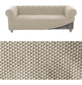 Faiend Polyester Süngersiz Düz Giydirmeli Krem Üçlü Koltuk Örtüsü 230x180 cm