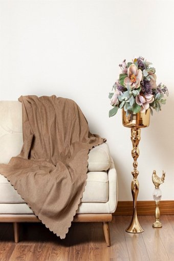 Nivemes Home Kadife Süngersiz Düz Kahverengi Tekli Koltuk Örtüsü 160x220 cm