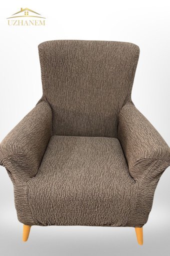 Uzhanem Pamuklu - Polyester Bürümcük-Likralı Jakarlı Süngerli Çizgili Giydirmeli Kahverengi Tekli Koltuk Örtüsü 60x90 cm
