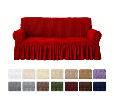 Elgeyar Pamuklu - Polyester Bürümcük Jakarlı Süngersiz Armürlü Giydirmeli Kırmızı Üçlü Koltuk Örtüsü 183x230 cm