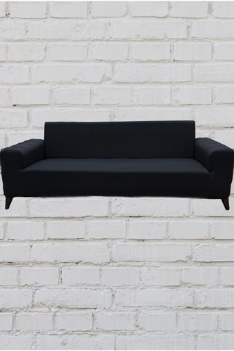 Şahane Ev Mikro Polyester Likralı Jakarlı Süngersiz Düz Giydirmeli Lastikli Antrasit Üçlü Koltuk Örtüsü 140 cm