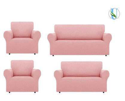 Uy Style Tekstil Polyester Likralı Süngerli Armürlü Giydirmeli Pembe Dörtlü Koltuk Örtüsü 180x230 cm