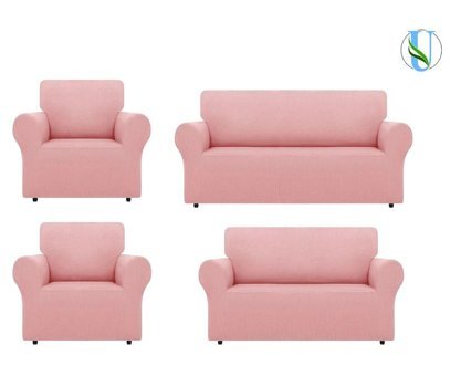 Uy Style Tekstil Polyester Likralı Süngerli Armürlü Giydirmeli Pembe Dörtlü Koltuk Örtüsü 180x230 cm