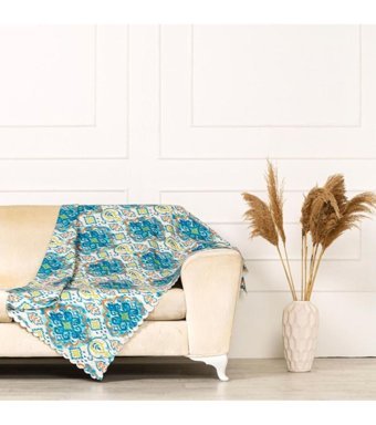Benimol Polyester Süngersiz Damask Desenli Turkuaz Tekli Koltuk Örtüsü 175x215 cm