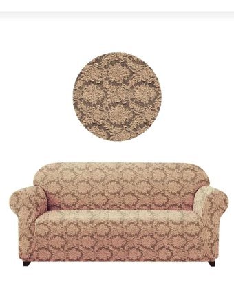 Akbu Polyester Süngersiz Şal Desenli Giydirmeli Lastikli Kahverengi Üçlü Koltuk Örtüsü 180x230 cm