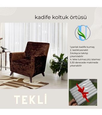 Uy Style Tekstil Kadife Süngerli Armürlü Giydirmeli Kahverengi Tekli Koltuk Örtüsü 75x115 cm