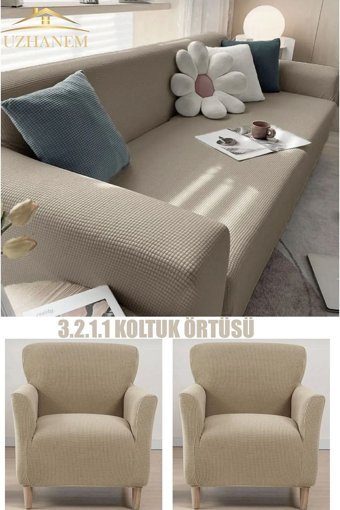 Uzhanem Polyester Bürümcük-Likralı Süngerli Petek Desenli Giydirmeli Lacivert Dörtlü Koltuk Örtüsü 183x230 cm
