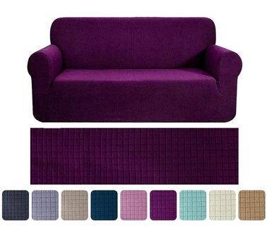 Riseler Home Pamuklu - Polyester Likralı Jakarlı Süngersiz Giydirmeli Mor Üçlü Koltuk Örtüsü 180x230 cm