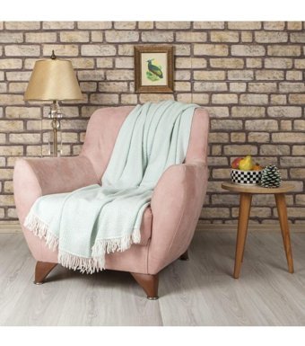 Betires Home Akrilik-Pamuklu Püsküllü Süngersiz Turkuaz Tekli Koltuk Örtüsü 130x170 cm