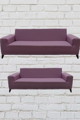 Şahane Ev Mikro Polyester Likralı Jakarlı Süngersiz Düz Giydirmeli Lastikli Pembe Üçlü Koltuk Örtüsü 55x69 cm