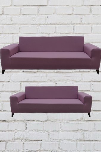 Şahane Ev Mikro Polyester Likralı Jakarlı Süngersiz Düz Giydirmeli Lastikli Pembe Üçlü Koltuk Örtüsü 55x69 cm