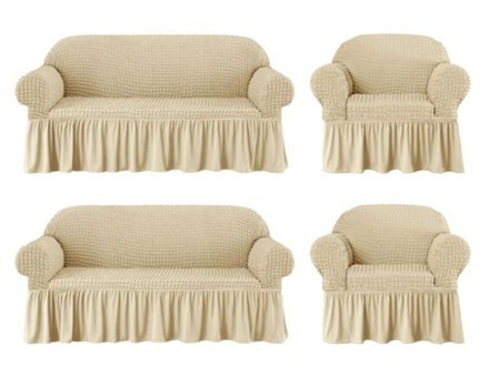 Eldost Ticaret Polyester Bürümcük Jakarlı Süngersiz Armürlü Giydirmeli Bej Sekizli Koltuk Örtüsü 180x230 cm