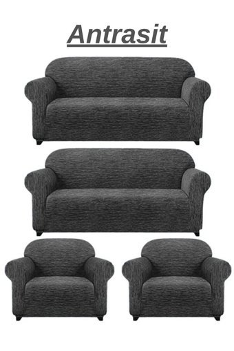 Kanway Likralı Jakarlı Süngersiz Kırçıllı Giydirmeli Gri 3-3-1-1 Koltuk Örtüsü 180x230 cm