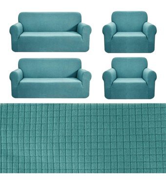 Nusret Pamuklu - Polyester Süngersiz Düz Giydirmeli Yeşil Dörtlü Koltuk Örtüsü 180x230 cm
