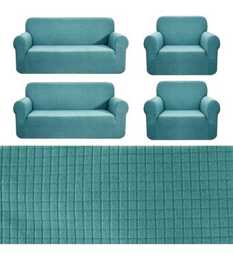 Nusret Pamuklu - Polyester Süngersiz Düz Giydirmeli Yeşil Dörtlü Koltuk Örtüsü 180x230 cm