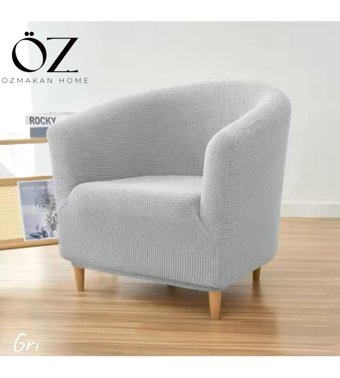 Özmakan Pamuklu - Polyester Likralı Jakarlı Süngersiz Petek Desenli Giydirmeli Gri Tekli Koltuk Örtüsü 46x74 cm
