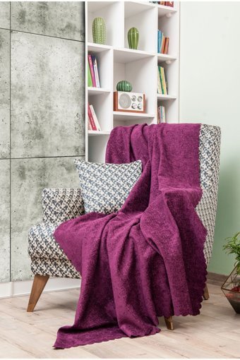 Latuda Concept Polyester Şal Süngersiz Armürlü Mor Tekli Koltuk Örtüsü 175x215 cm