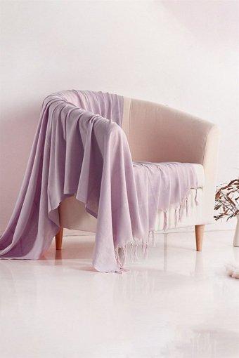 Denizli Concept Pamuklu - Polyester Kanvas Saçaklı Süngersiz Armürlü Gül Kurusu Tekli Koltuk Örtüsü 150x200 cm