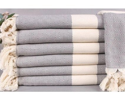 Kayra Export Pamuklu Saçaklı Süngersiz Geometrik Desenli Gri Tekli Koltuk Örtüsü 190x220 cm