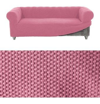 Faiend Chester Polyester Süngersiz Petek Desenli Giydirmeli Lastikli Pembe Tekli Koltuk Örtüsü 230x180 cm