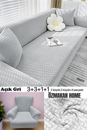 Özmakan Pamuklu - Polyester Likralı Jakarlı Süngersiz Çizgili Giydirmeli Lacivert Dörtlü Koltuk Örtüsü 180x230 cm
