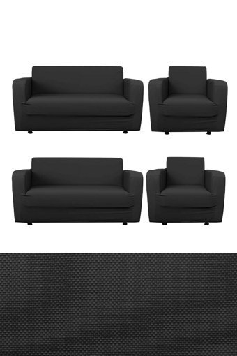 Nurlan Pamuklu - Polyester Süngersiz Petek Desenli Giydirmeli Siyah Dörtlü Koltuk Örtüsü 175x210 cm