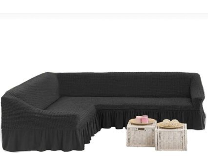 Özmakan Pamuklu - Polyester Bürümcük Jakarlı Süngersiz Düz Giydirmeli Antrasit Dörtlü Koltuk Örtüsü 300x500 cm