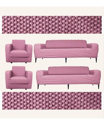 Seltenet Pamuklu - Polyester Likralı Jakarlı Süngersiz Petek Desenli Giydirmeli Su Geçirmez Pembe Dörtlü Koltuk Örtüsü 180x230 cm