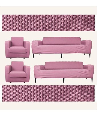 Seltenet Pamuklu - Polyester Likralı Jakarlı Süngersiz Petek Desenli Giydirmeli Su Geçirmez Pembe Dörtlü Koltuk Örtüsü 180x230 cm