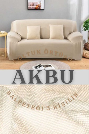 Akbu Polyester Likralı Süngersiz Düz Giydirmeli Lastikli Bej Tekli Koltuk Örtüsü 180x230 cm
