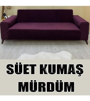 Kılıfsan Pamuklu - Polyester Süngersiz Düz Giydirmeli Mor Üçlü Koltuk Örtüsü 140 cm